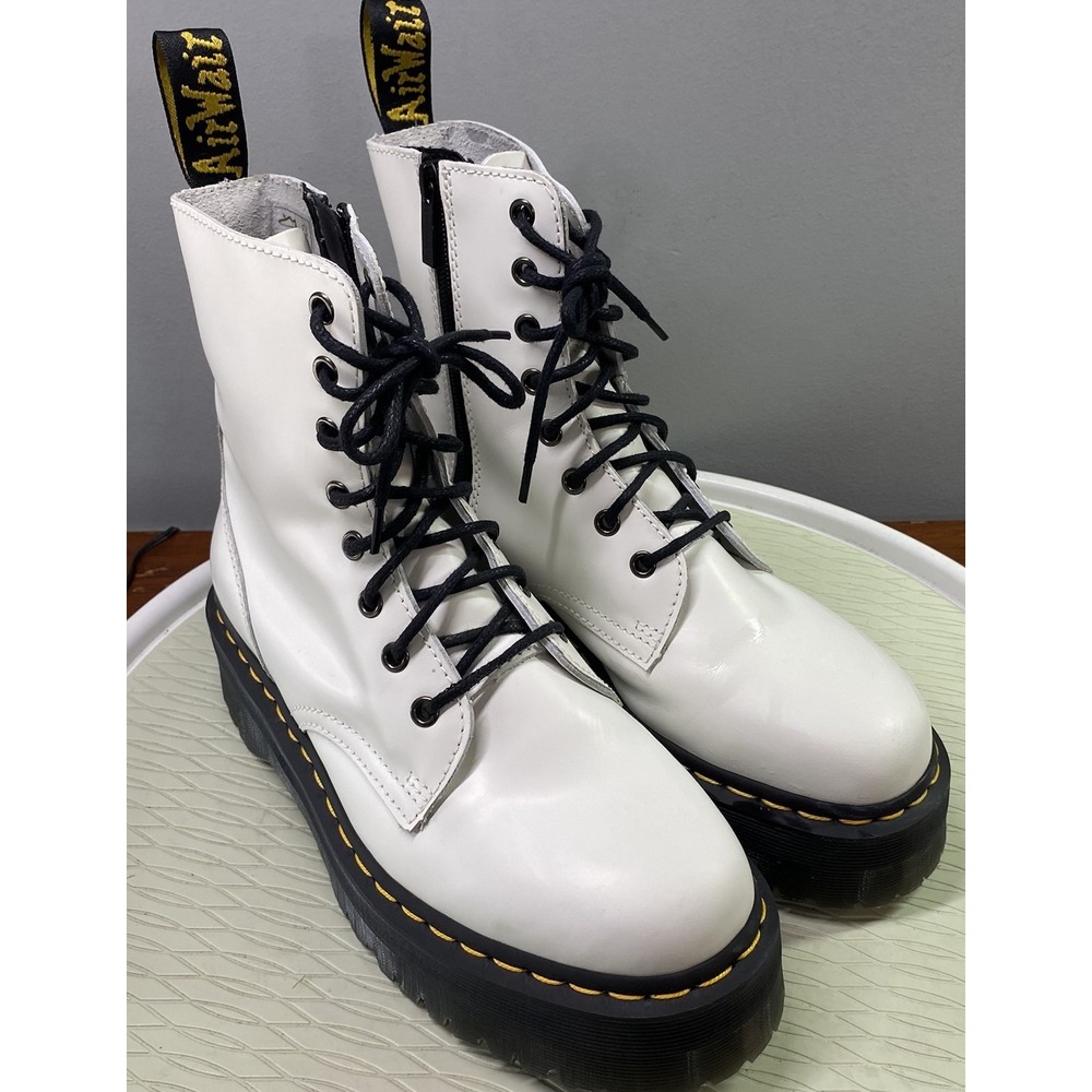 Dr Doc Martens Jadon Leather Platform Combat Boots Woman US9, Man US8 White EUC